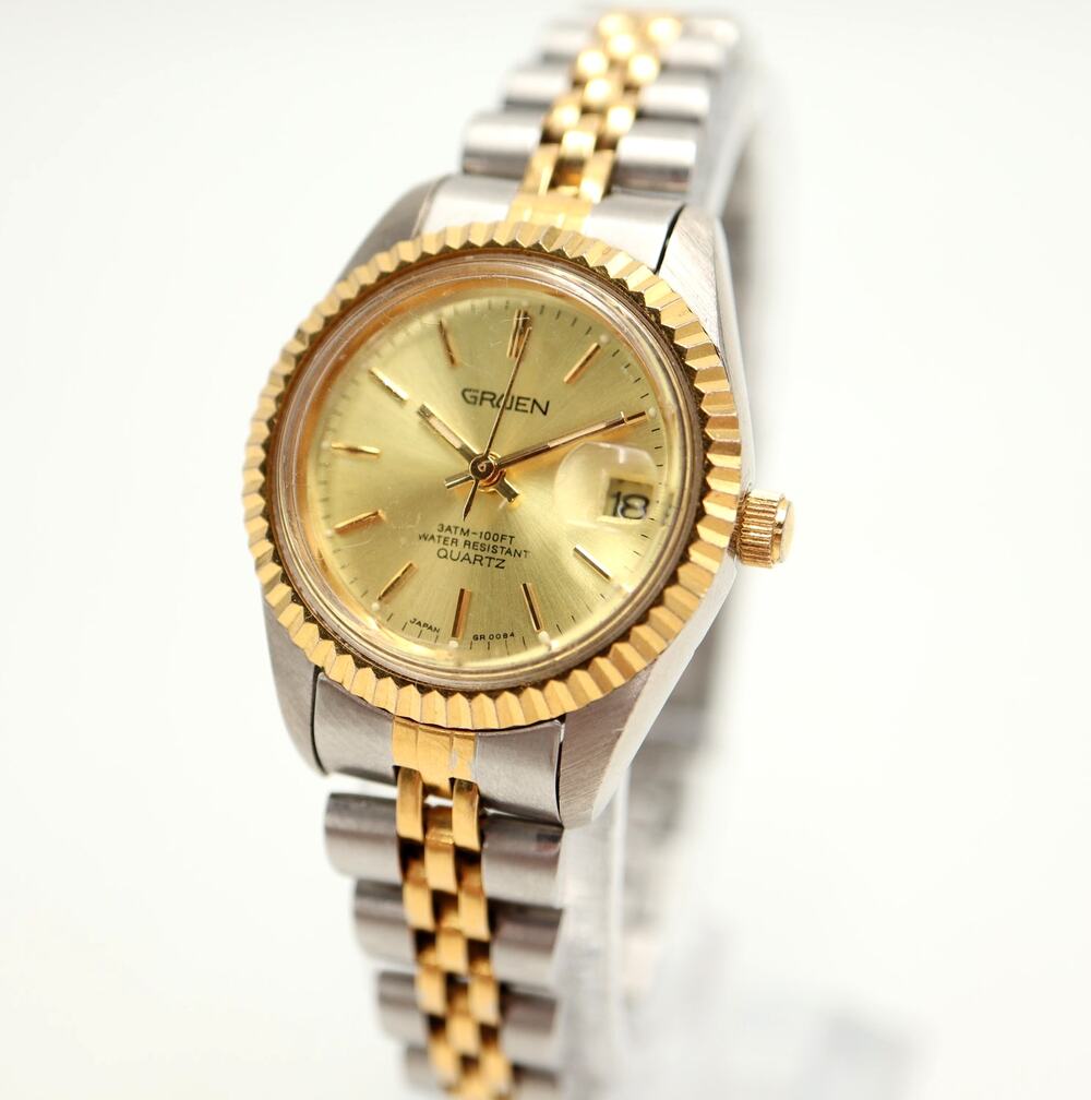 Vintage Gruen Two Tone Presidential 26mm Womens Watch Steel Bracelet New Battery